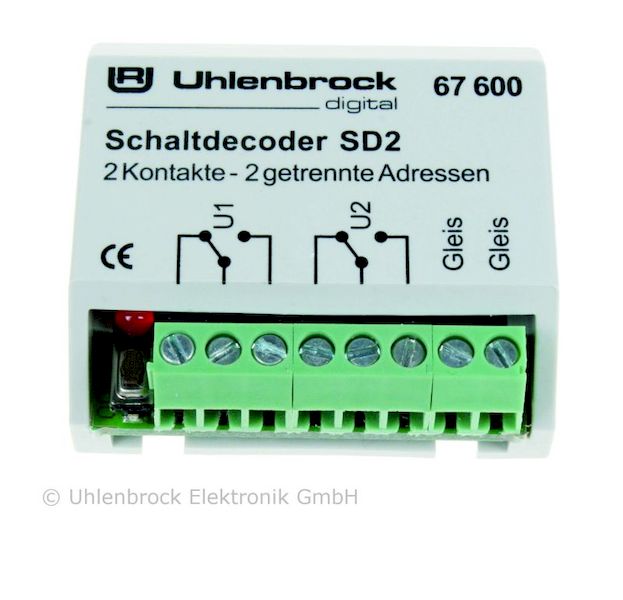 Bild von Uhlenbrock 67600 SD2 Schaltdecoder 2 Kontakte 2 getrennte Adressen frei einstellbar