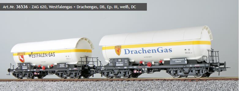 Picture of ESU 36536 H0 Gas-Kesselwagen Set Westfalengas + Drachengas ZAG 620