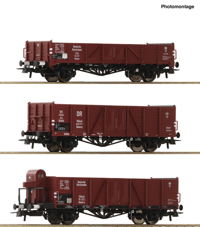 Bild von Roco 6600102 H0 3-tlg. Set: Offene Güterwagen, DRB DC