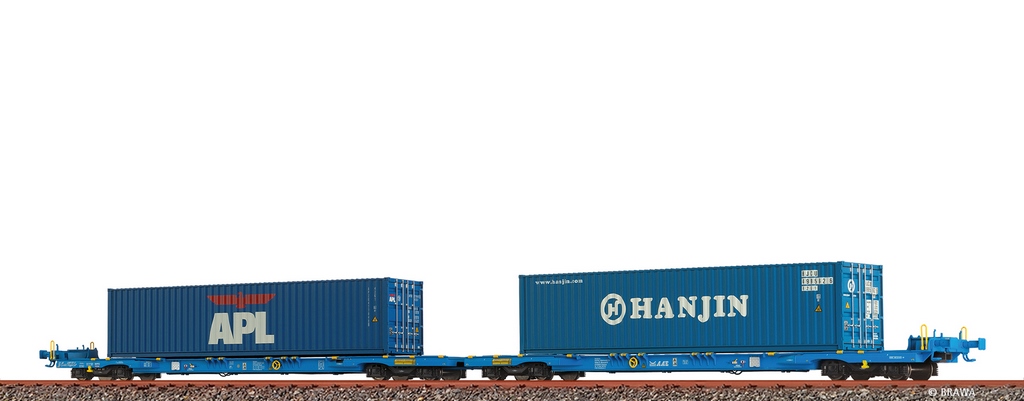 Bild von Brawa 48110 H0 Containerwagen Sffggmrrss36 APL / HANJIN AAE DC