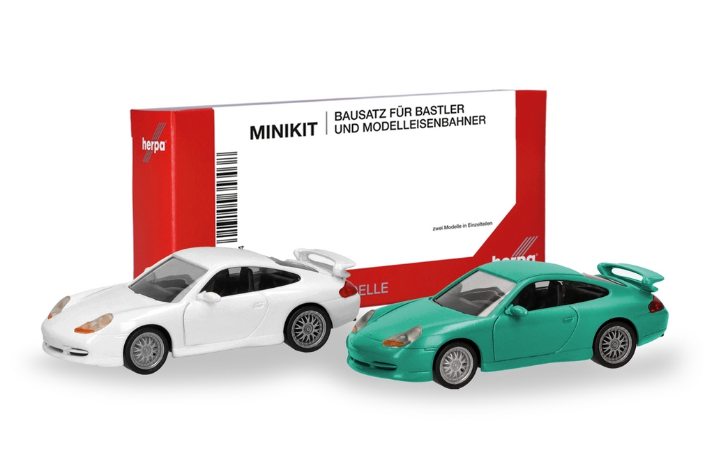 Bild von Herpa 014083 MiniKit Porsche 911 GT3 (996) Grandprix Weiß und hellgrün, 2 Stück